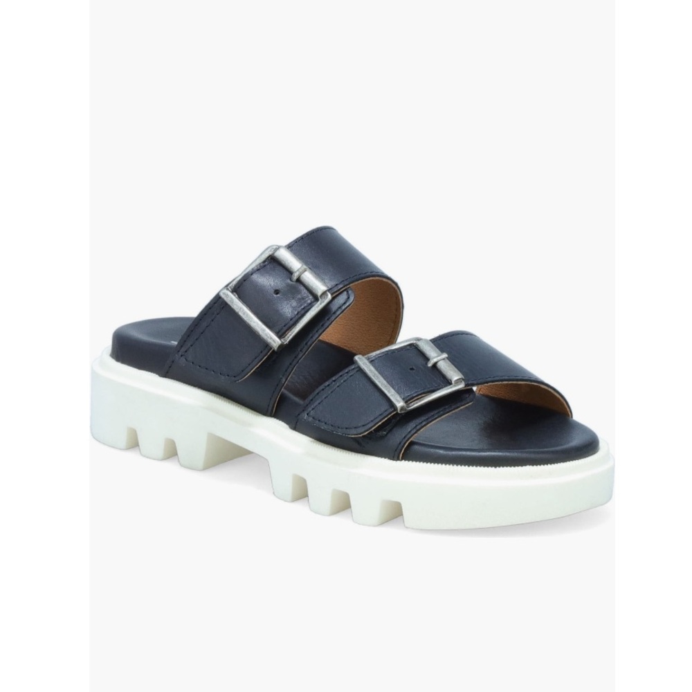 Miz Mooz Payton Platform Sandals Black Leather Straps White Sole Women’s EU 40